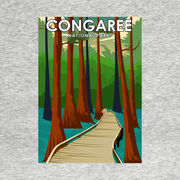 Congaree National Park Vintage Minimal Travel Poster by jornvanhezik